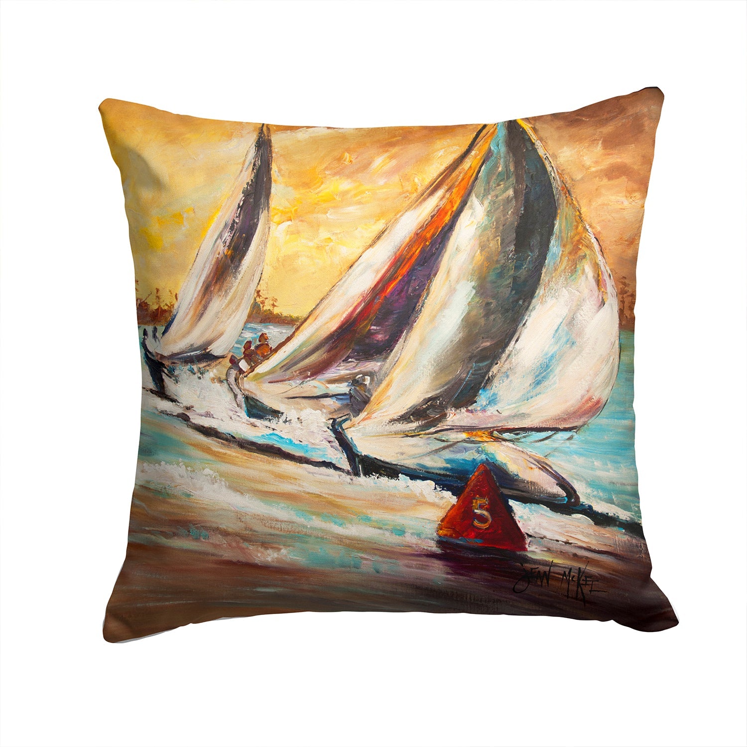 Boat Race Sailboats Decorative Throw Pillow 14x14 Indoor Outdoor Accent Cushion, Fabric Cover with Insert for Sofa, Bed, Porch & Living Room