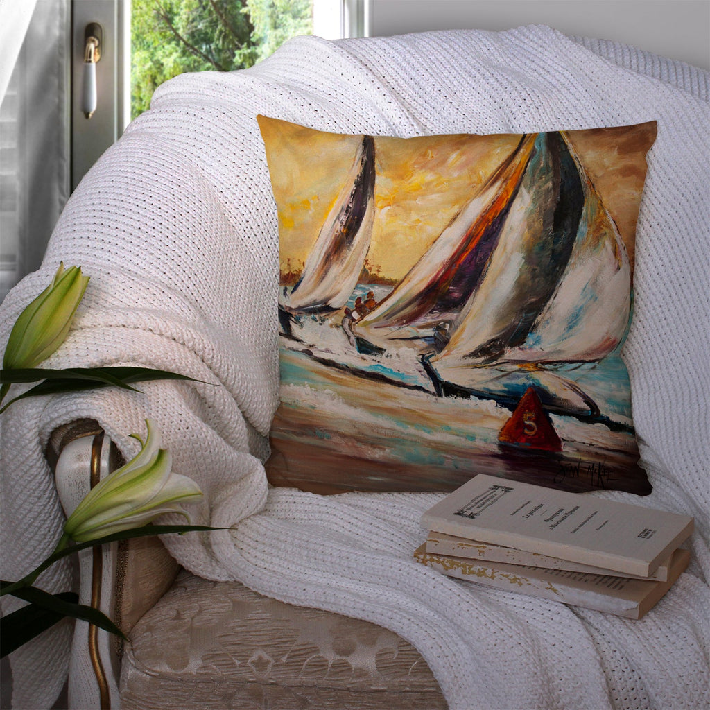 Boat Race Sailboats Decorative Throw Pillow 14x14 Indoor Outdoor Accent Cushion, Fabric Cover with Insert for Sofa, Bed, Porch & Living Room