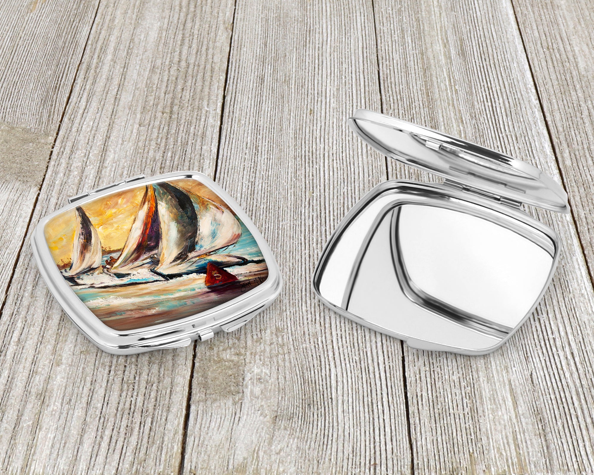 Boat Race Sailboats Compact Mirror Decorative Travel Makeup Mirror for Women Girls Gifts Pocket Makeup Mirror Folding Handheld