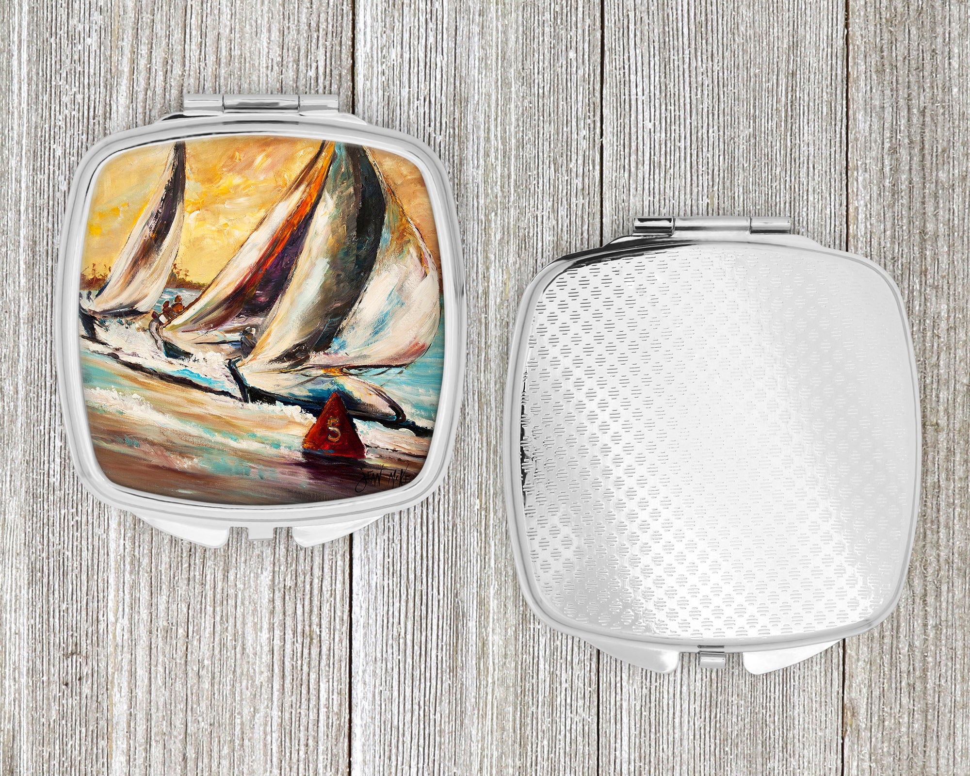 Boat Race Sailboats Compact Mirror Decorative Travel Makeup Mirror for Women Girls Gifts Pocket Makeup Mirror Folding Handheld
