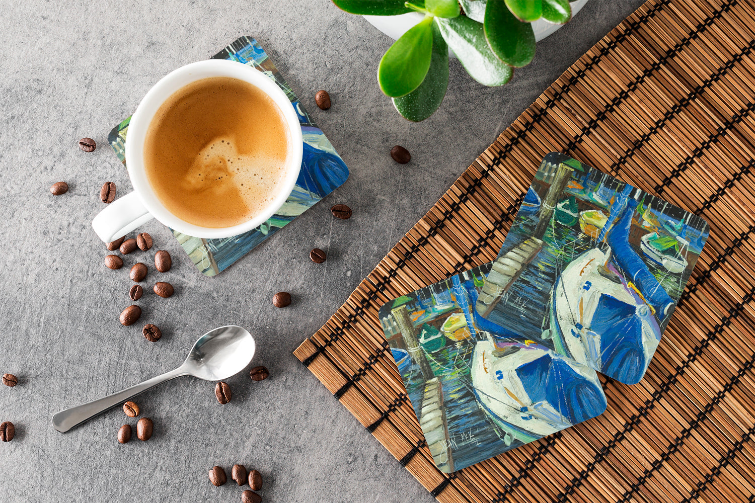 Sailboats Foam Coasters Set of 4 Cup Coasters for Indoor Outdoor, Tabletop Protection, Anti Slip, Mouse pad Material