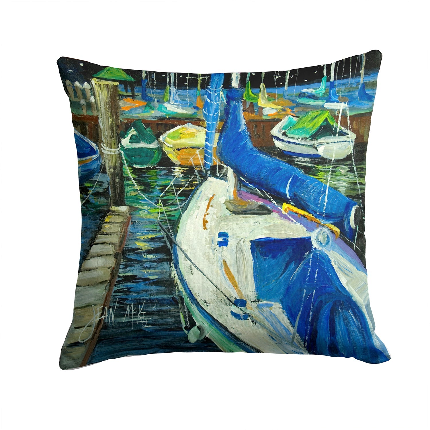 Sailboats Decorative Throw Pillow 14x14 Indoor Outdoor Accent Cushion, Fabric Cover with Insert for Sofa, Bed, Porch & Living Room