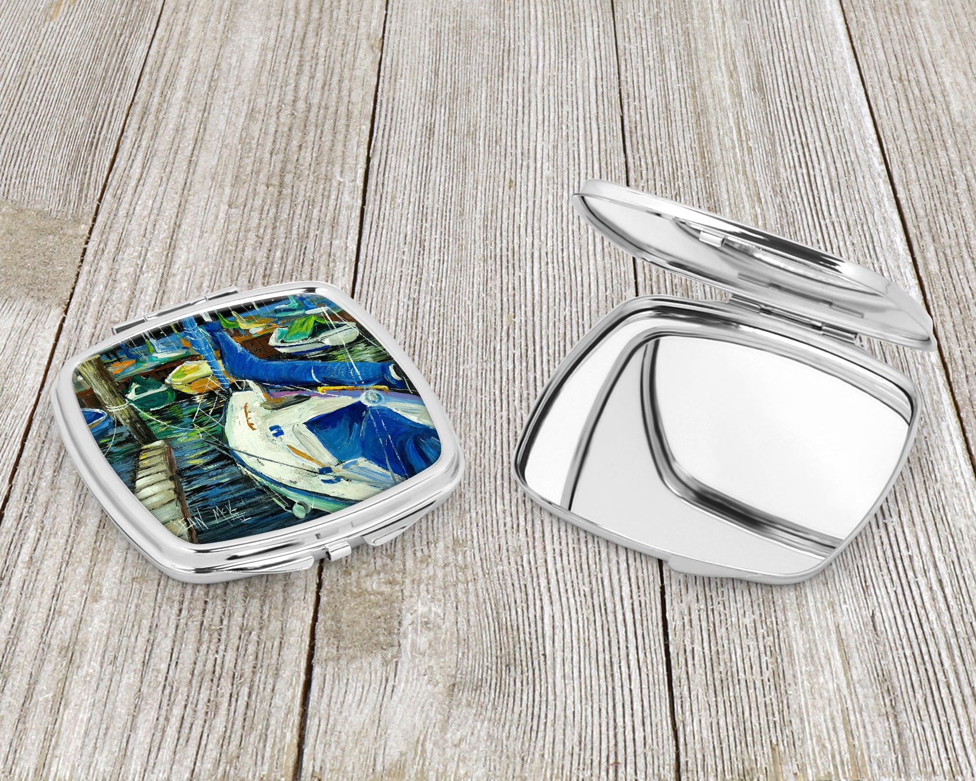 Sailboats Compact Mirror Decorative Travel Makeup Mirror for Women Girls Gifts Pocket Makeup Mirror Folding Handheld