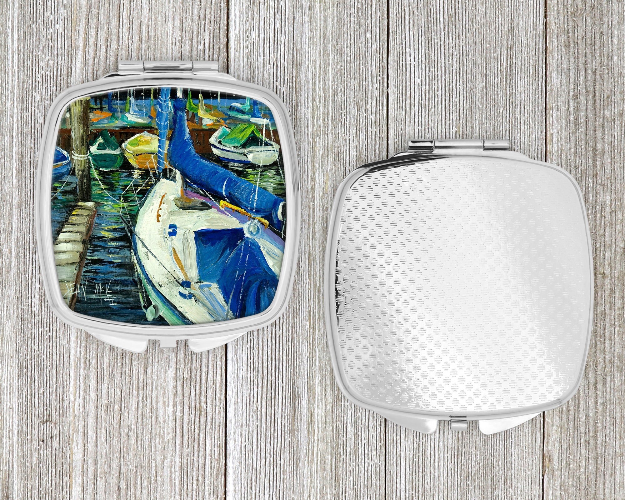 Sailboats Compact Mirror Decorative Travel Makeup Mirror for Women Girls Gifts Pocket Makeup Mirror Folding Handheld