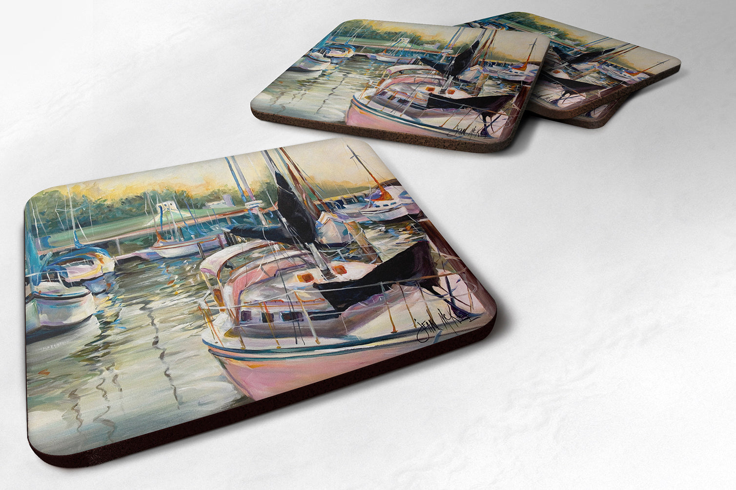 Black Sails Sailboats Foam Coasters Set of 4 Cup Coasters for Indoor Outdoor, Tabletop Protection, Anti Slip, Mouse pad Material