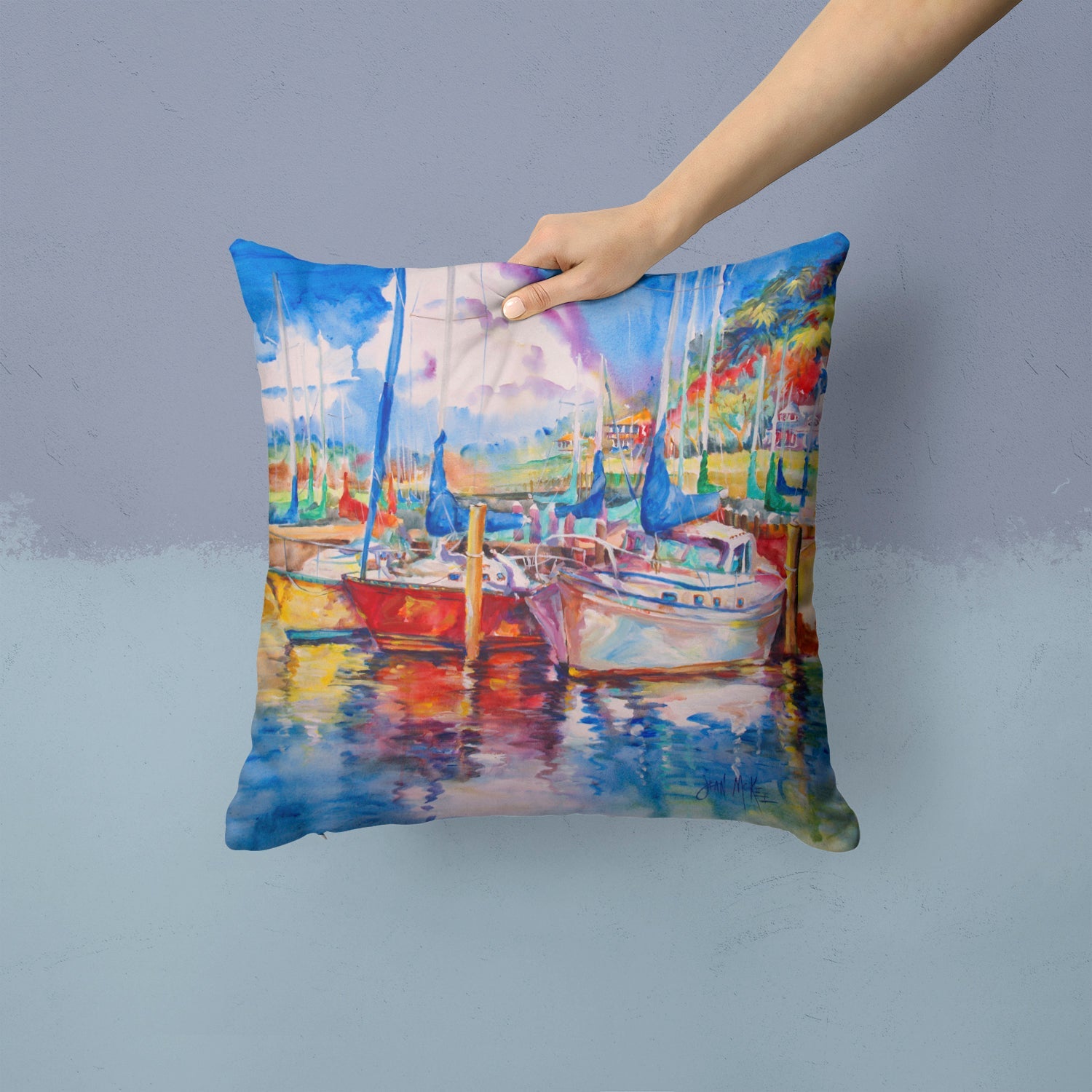 Tree Boats Sailboats Decorative Throw Pillow 14x14 Indoor Outdoor Accent Cushion, Fabric Cover with Insert for Sofa, Bed, Porch & Living Room