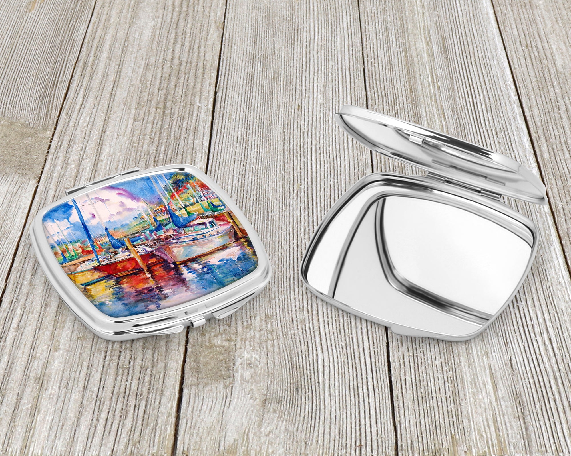 Tree Boats Sailboats Compact Mirror Decorative Travel Makeup Mirror for Women Girls Gifts Pocket Makeup Mirror Folding Handheld