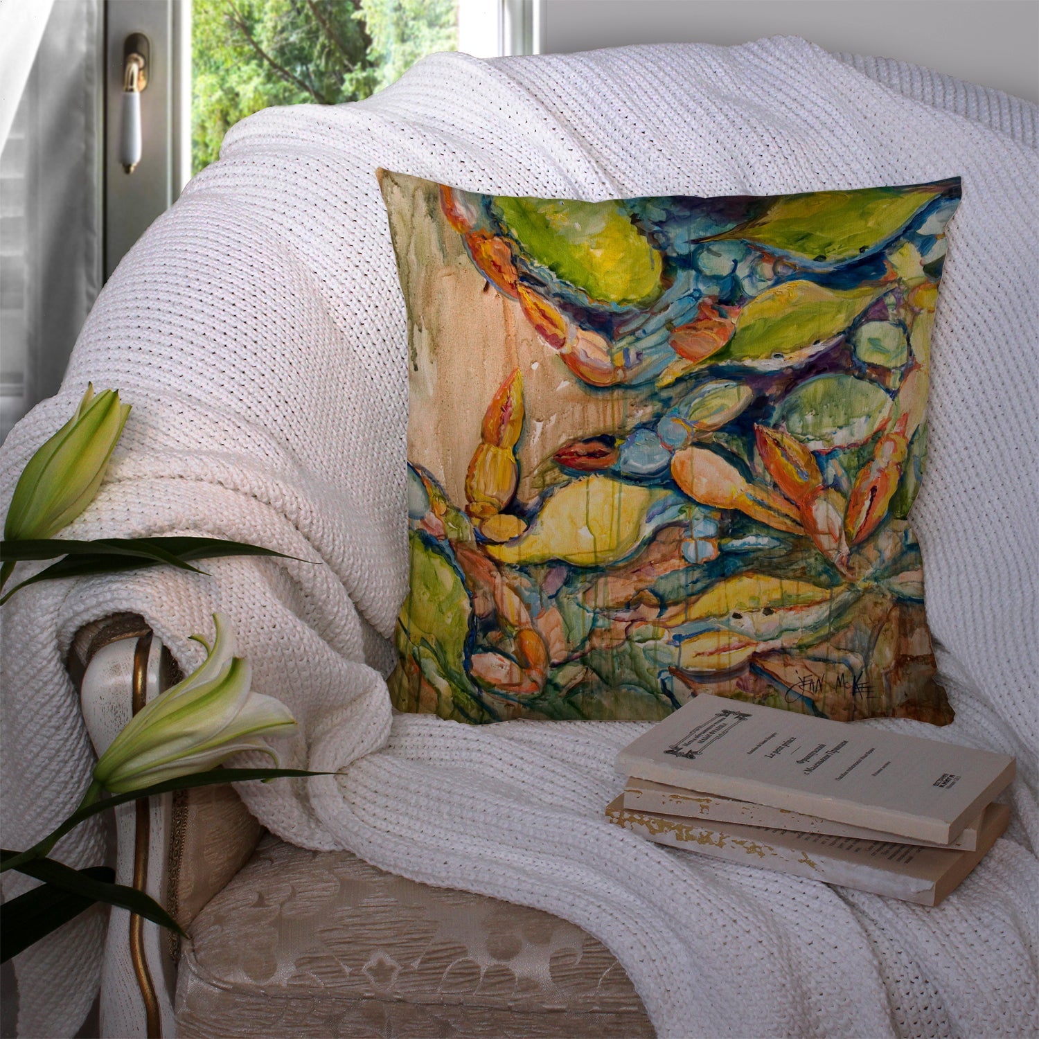 Jubilee Crabs Decorative Throw Pillow 14x14 Indoor Outdoor Accent Cushion, Fabric Cover with Insert for Sofa, Bed, Porch & Living Room
