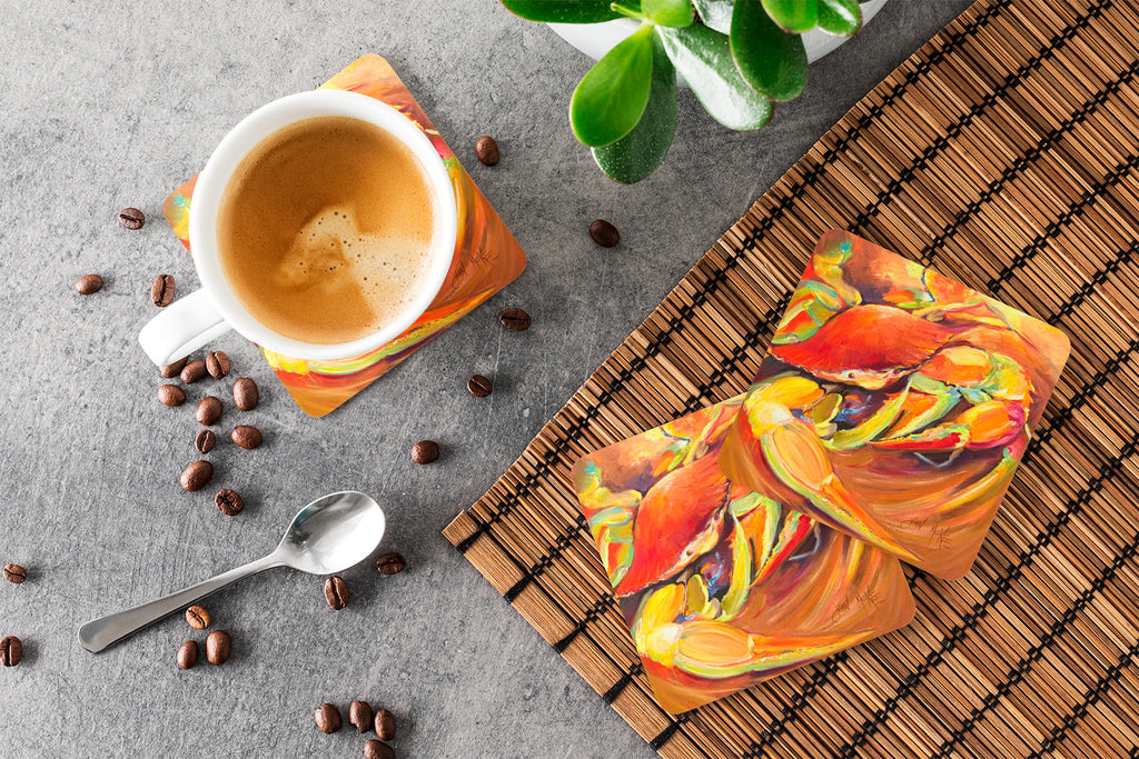 Crab Spice Foam Coasters Set of 4 Cup Coasters for Indoor Outdoor, Tabletop Protection, Anti Slip, Mouse pad Material
