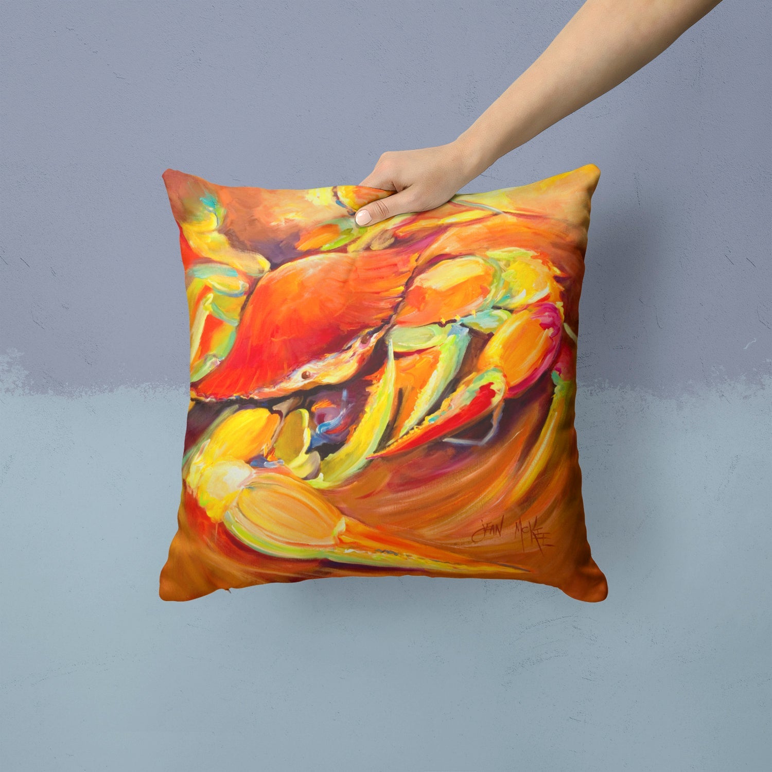 Crab Spice Decorative Throw Pillow 14x14 Indoor Outdoor Accent Cushion, Fabric Cover with Insert for Sofa, Bed, Porch & Living Room