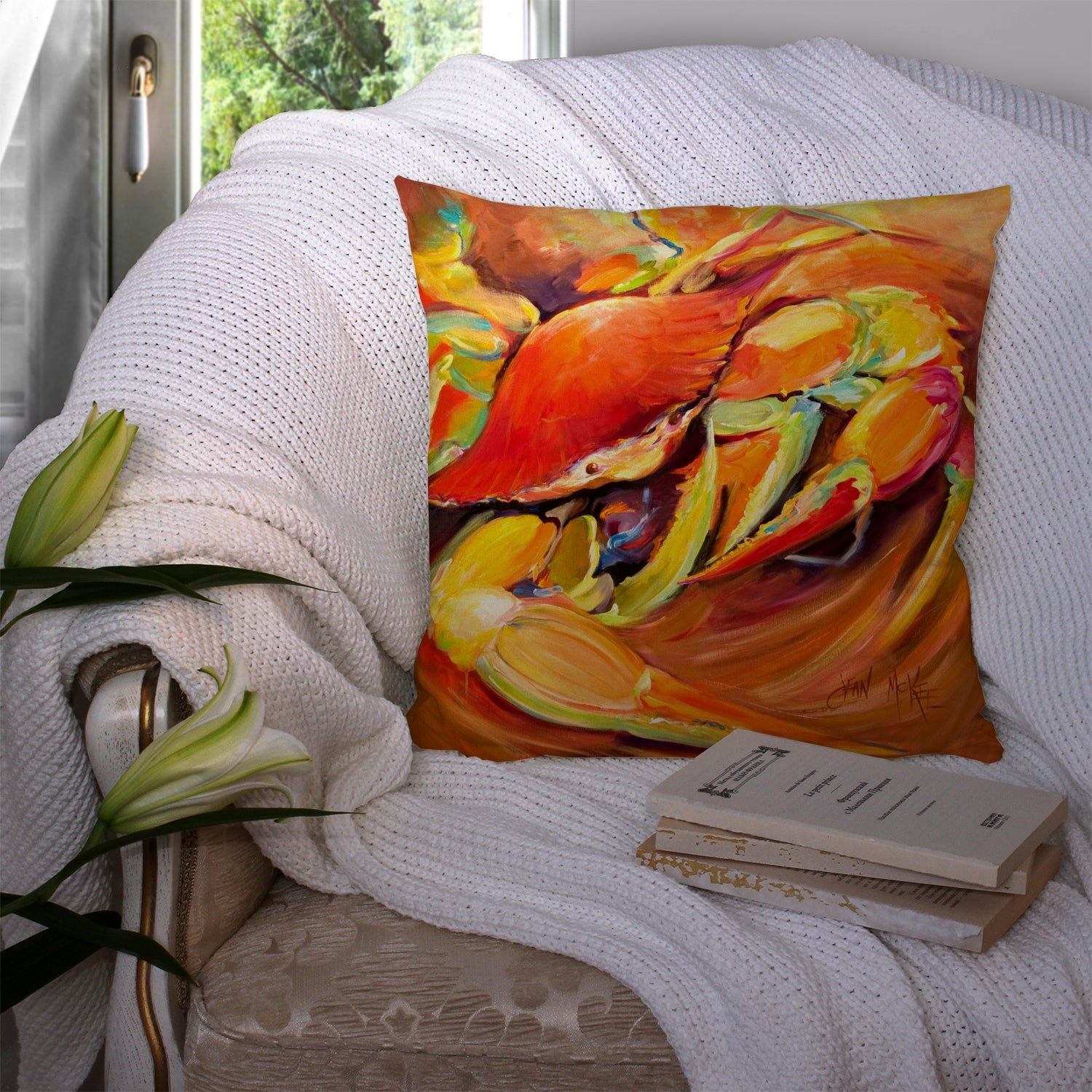 Crab Spice Decorative Throw Pillow 14x14 Indoor Outdoor Accent Cushion, Fabric Cover with Insert for Sofa, Bed, Porch & Living Room