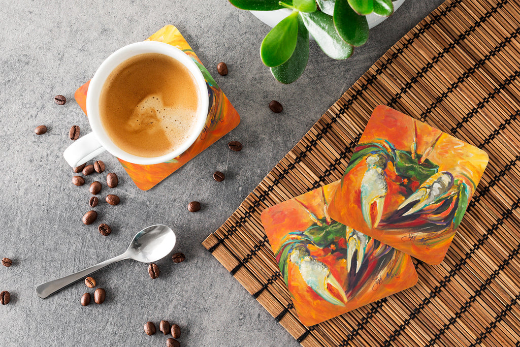 Small Orange Crab Foam Coasters Set of 4 Cup Coasters for Indoor Outdoor, Tabletop Protection, Anti Slip, Mouse pad Material