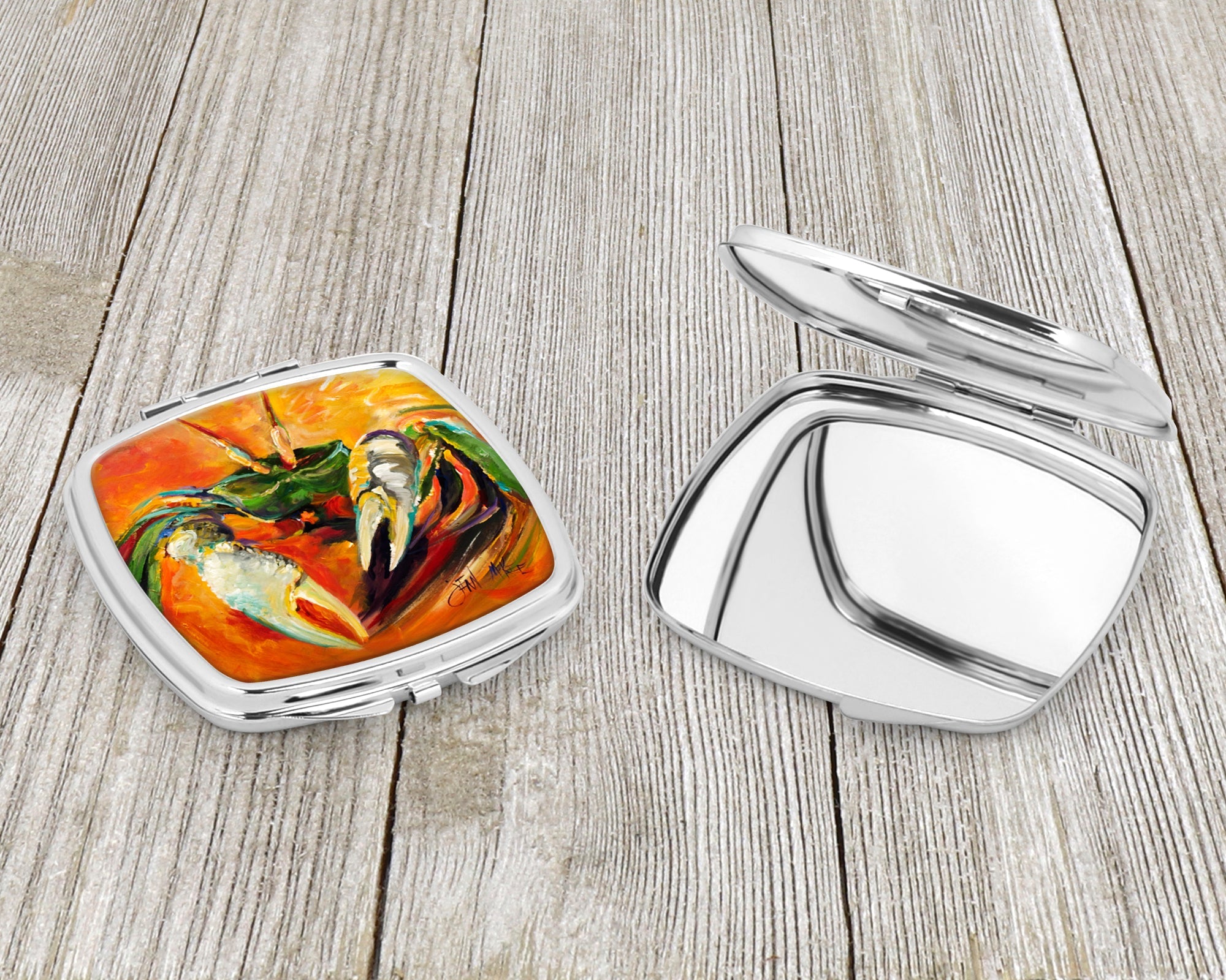 Small Orange Crab Compact Mirror Decorative Travel Makeup Mirror for Women Girls Gifts Pocket Makeup Mirror Folding Handheld