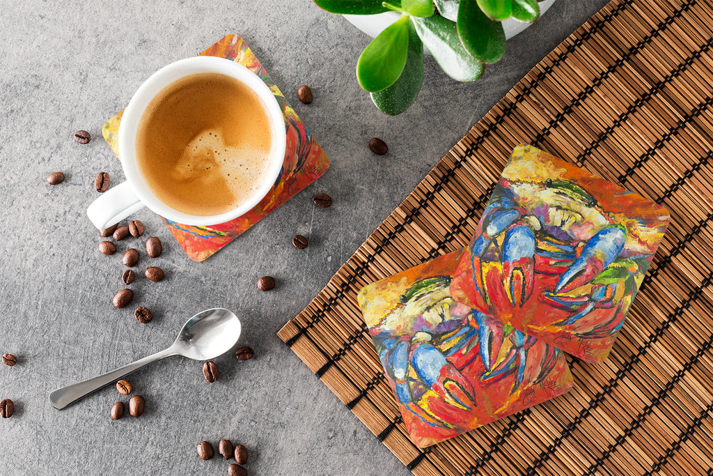 Red Crab Foam Coasters Set of 4 Cup Coasters for Indoor Outdoor, Tabletop Protection, Anti Slip, Mouse pad Material