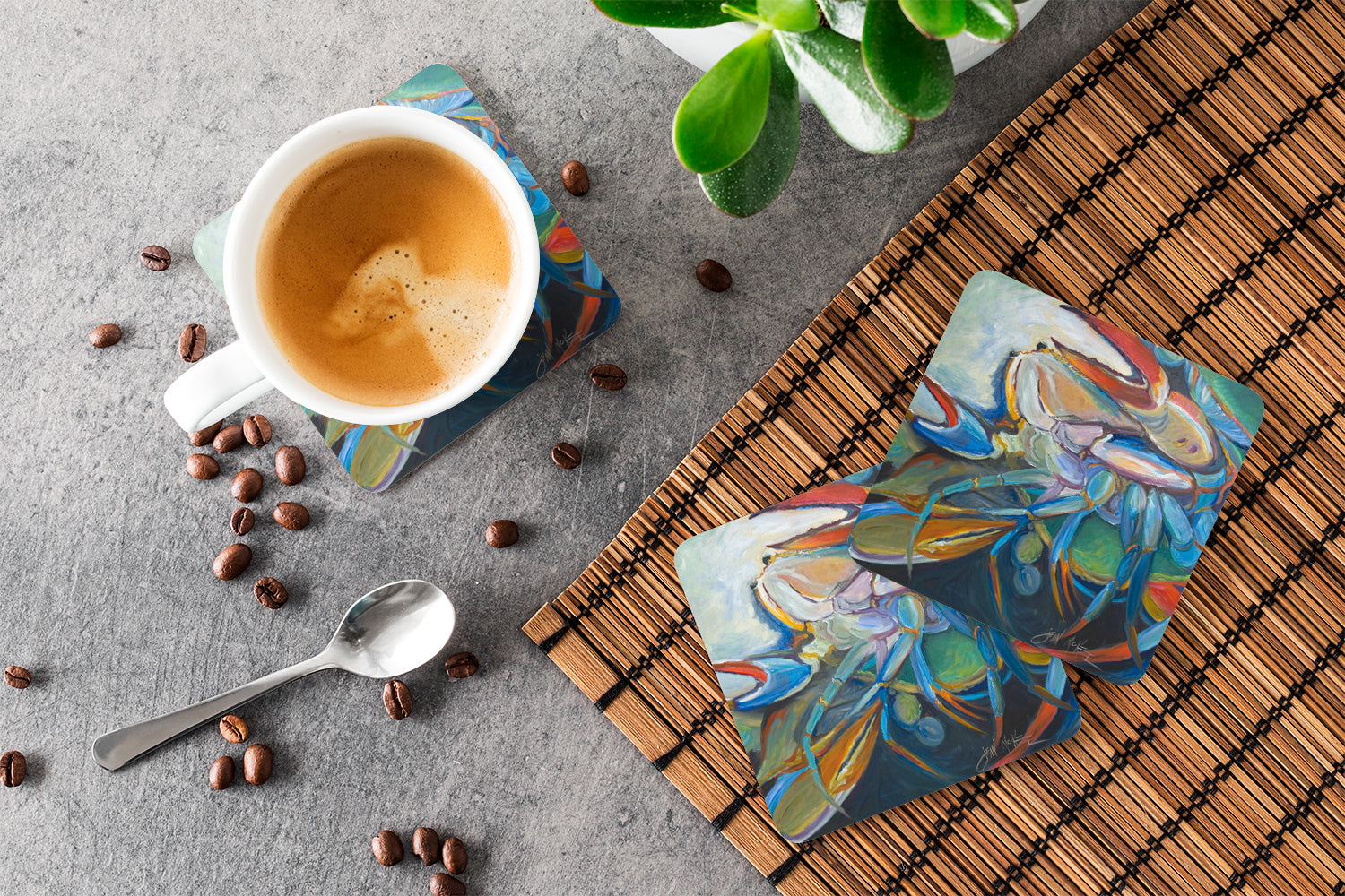 Belly Crab Foam Coasters Set of 4 Cup Coasters for Indoor Outdoor, Tabletop Protection, Anti Slip, Mouse pad Material