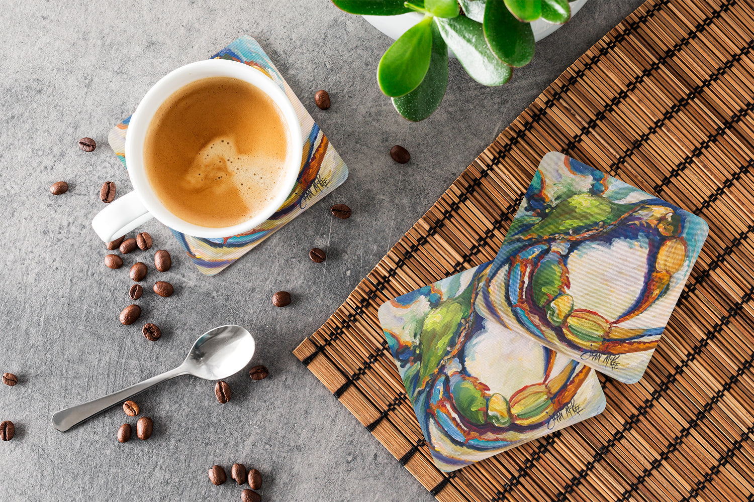 #21 Crab Foam Coasters Set of 4 Cup Coasters for Indoor Outdoor, Tabletop Protection, Anti Slip, Mouse pad Material