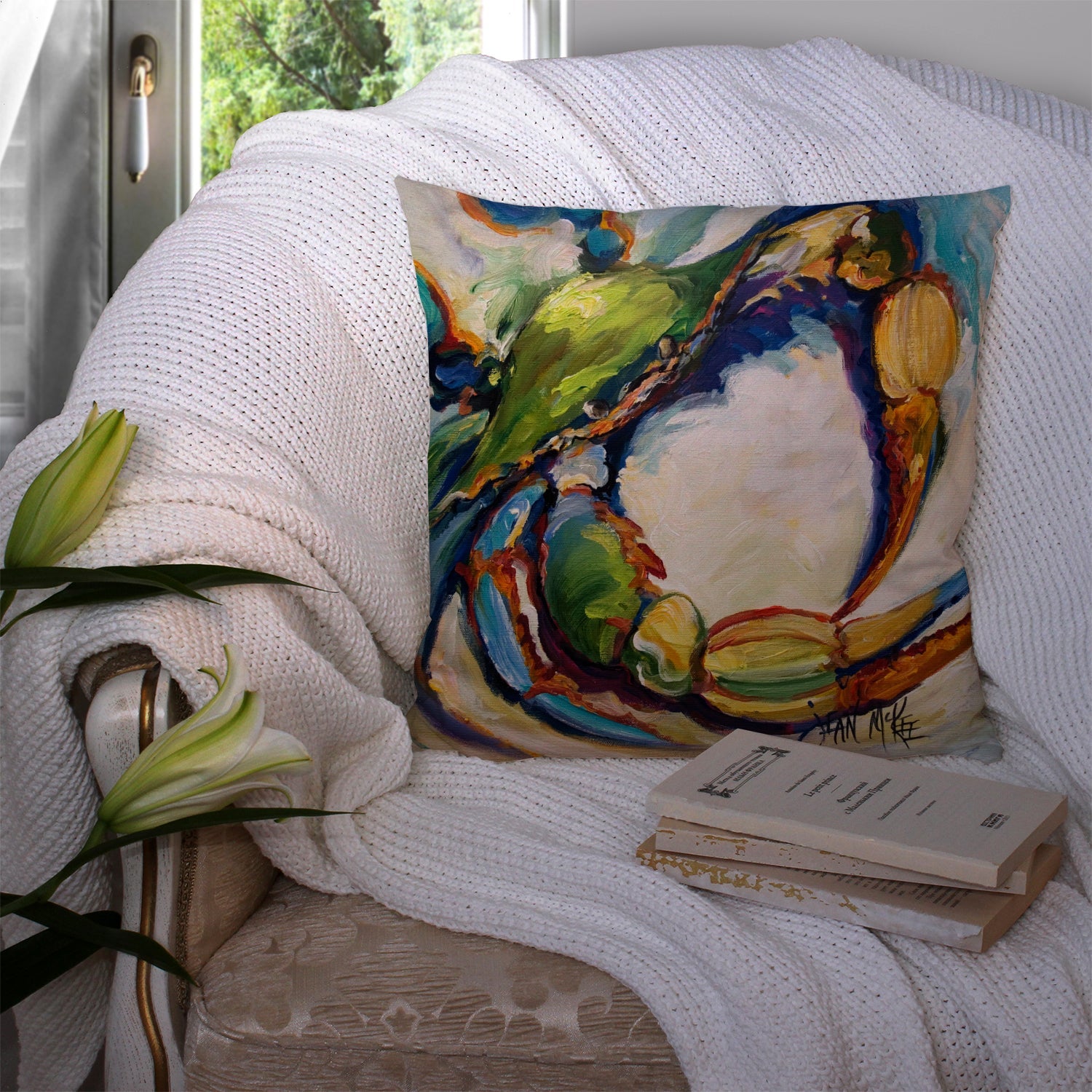 #21 Crab Decorative Throw Pillow 14x14 Indoor Outdoor Accent Cushion, Fabric Cover with Insert for Sofa, Bed, Porch & Living Room