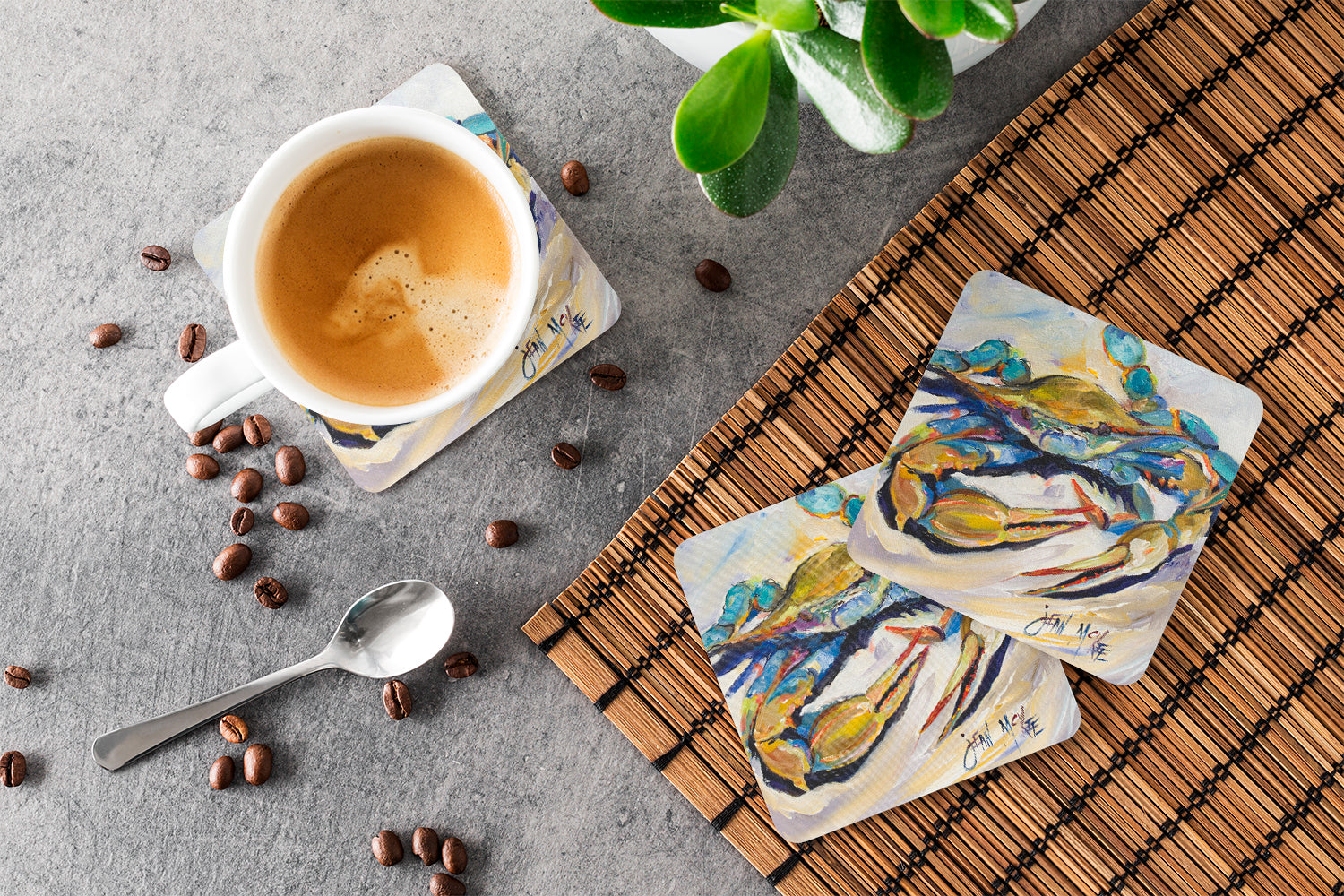 #20 Crab Foam Coasters Set of 4 Cup Coasters for Indoor Outdoor, Tabletop Protection, Anti Slip, Mouse pad Material