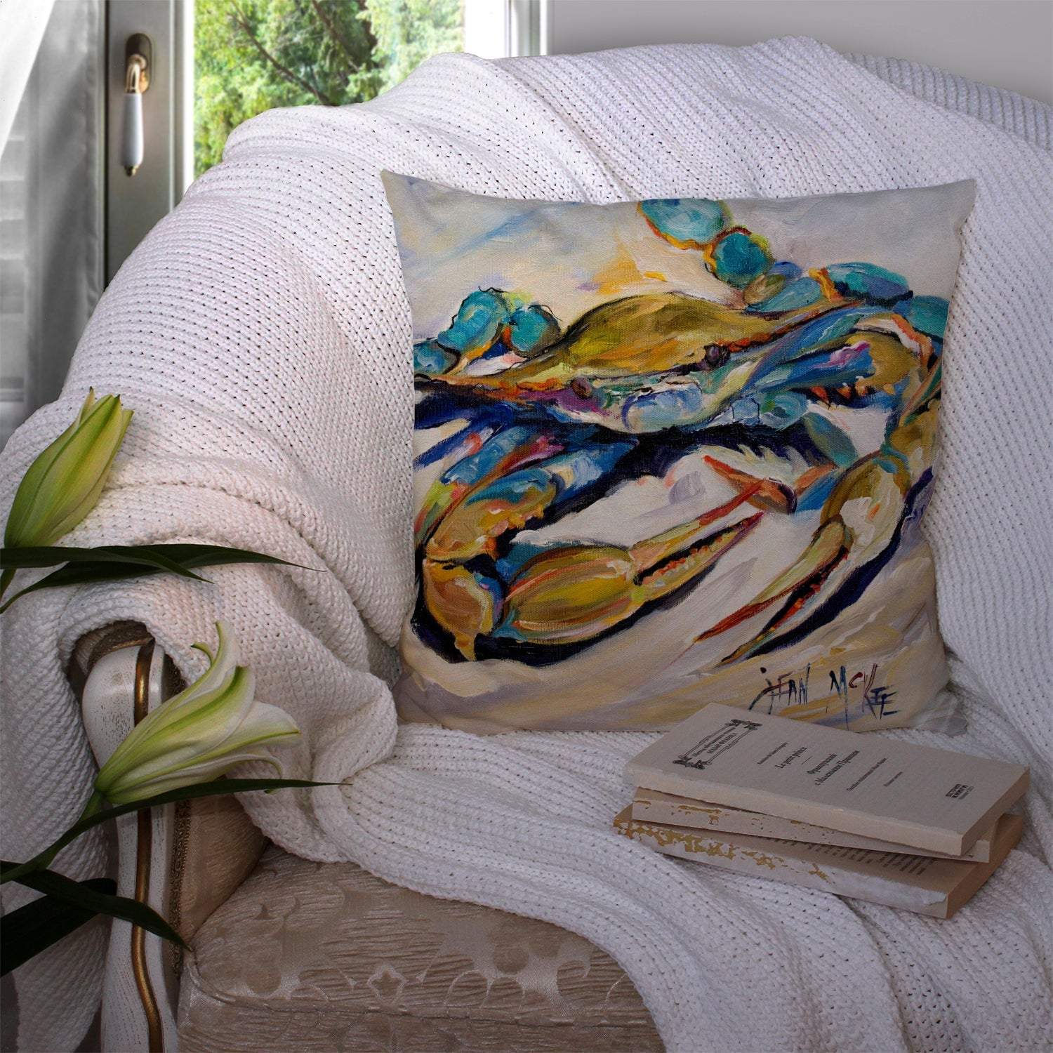 #20 Crab Decorative Throw Pillow 14x14 Indoor Outdoor Accent Cushion, Fabric Cover with Insert for Sofa, Bed, Porch & Living Room