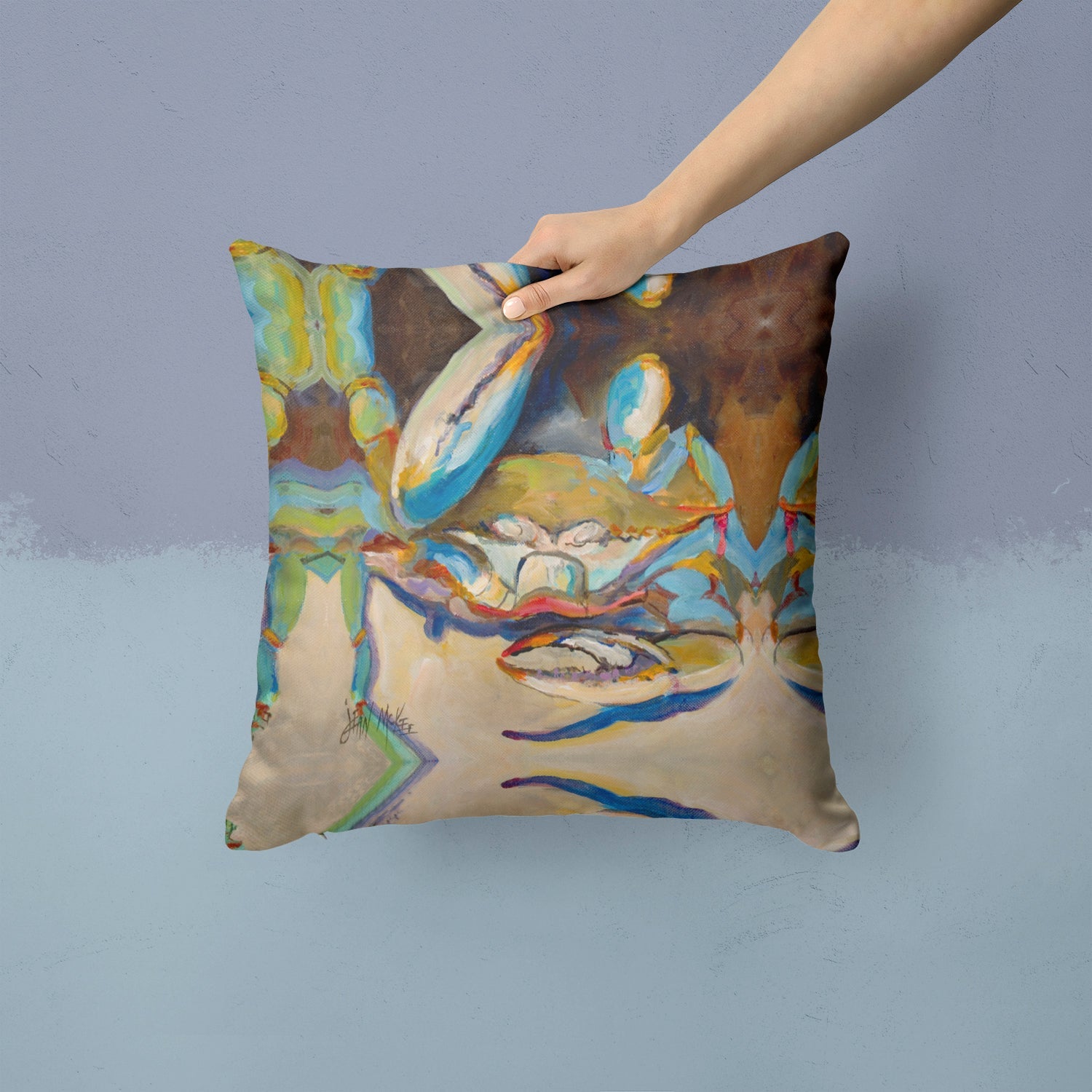 Three Big Claw Crab Decorative Throw Pillow 14x14 Indoor Outdoor Accent Cushion, Fabric Cover with Insert for Sofa, Bed, Porch & Living Room