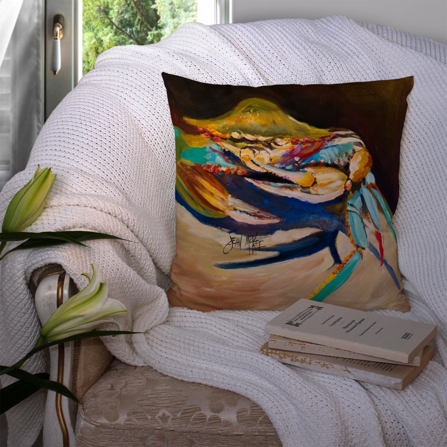 Crab to Claw UP Crab Decorative Throw Pillow 14x14 Indoor Outdoor Accent Cushion, Fabric Cover with Insert for Sofa, Bed, Porch & Living Room