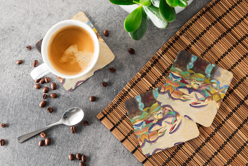 Crab tailfin Crab Foam Coasters Set of 4 Cup Coasters for Indoor Outdoor, Tabletop Protection, Anti Slip, Mouse pad Material