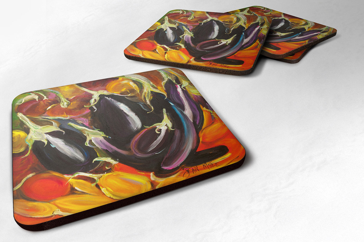 Eggplant Foam Coasters Set of 4 Cup Coasters for Indoor Outdoor, Tabletop Protection, Anti Slip, Mouse pad Material