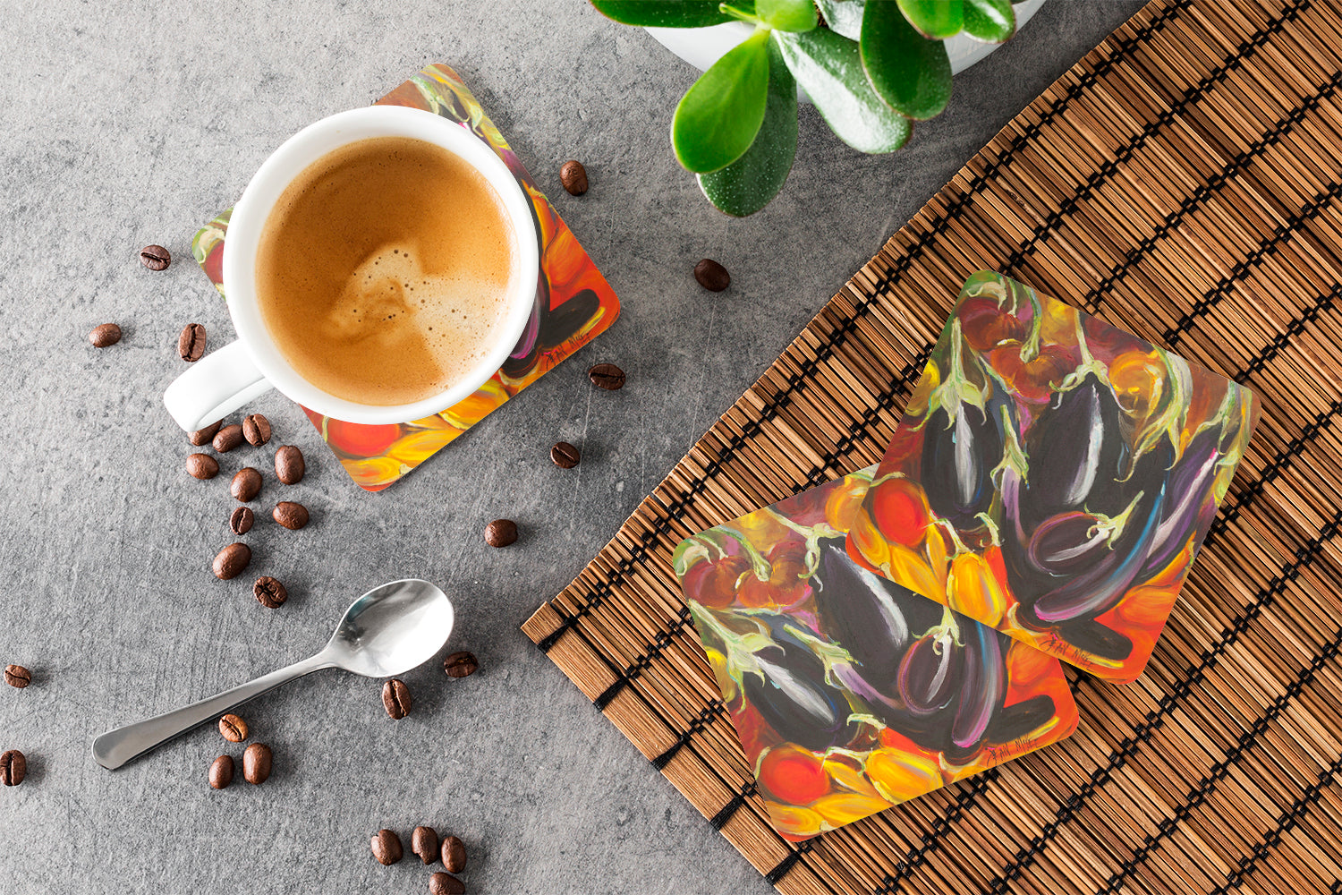 Eggplant Foam Coasters Set of 4 Cup Coasters for Indoor Outdoor, Tabletop Protection, Anti Slip, Mouse pad Material
