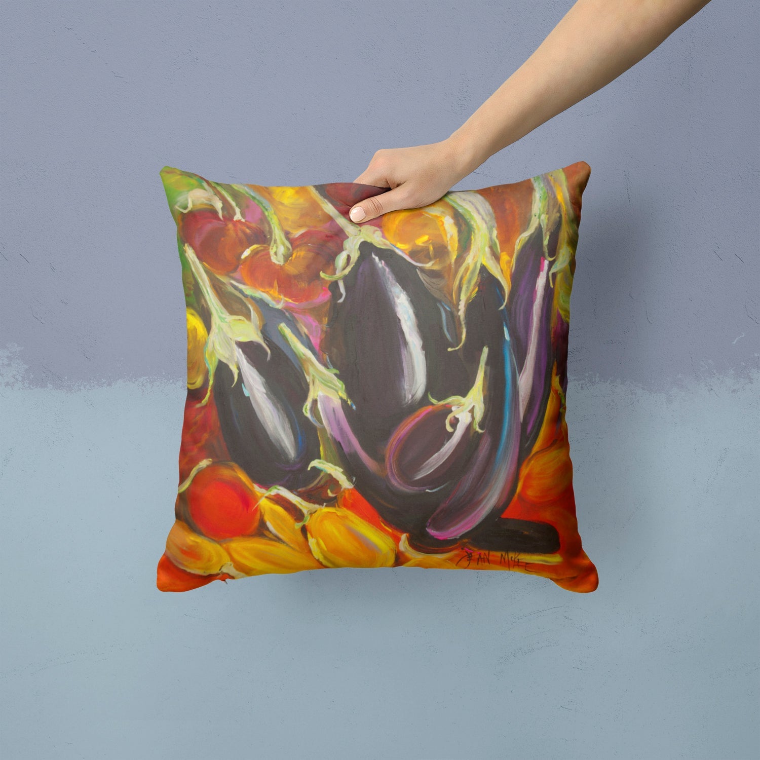 Eggplant Decorative Throw Pillow 14x14 Indoor Outdoor Accent Cushion, Fabric Cover with Insert for Sofa, Bed, Porch & Living Room