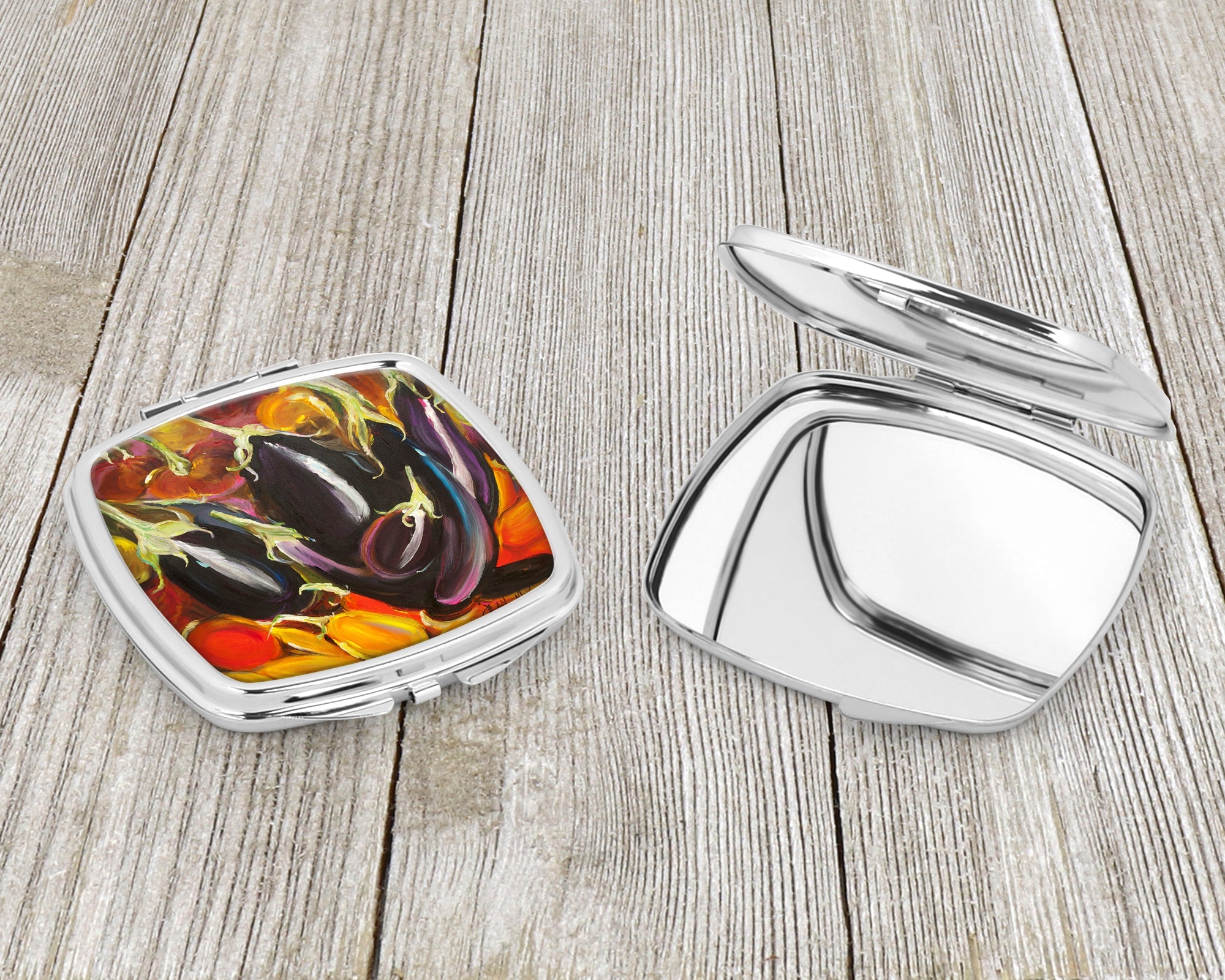 Eggplant Compact Mirror Decorative Travel Makeup Mirror for Women Girls Gifts Pocket Makeup Mirror Folding Handheld