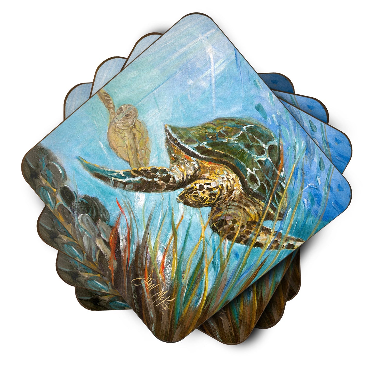 Loggerhead Sea Turtle Foam Coasters Set of 4 Cup Coasters for Indoor Outdoor, Tabletop Protection, Anti Slip, Mouse pad Material