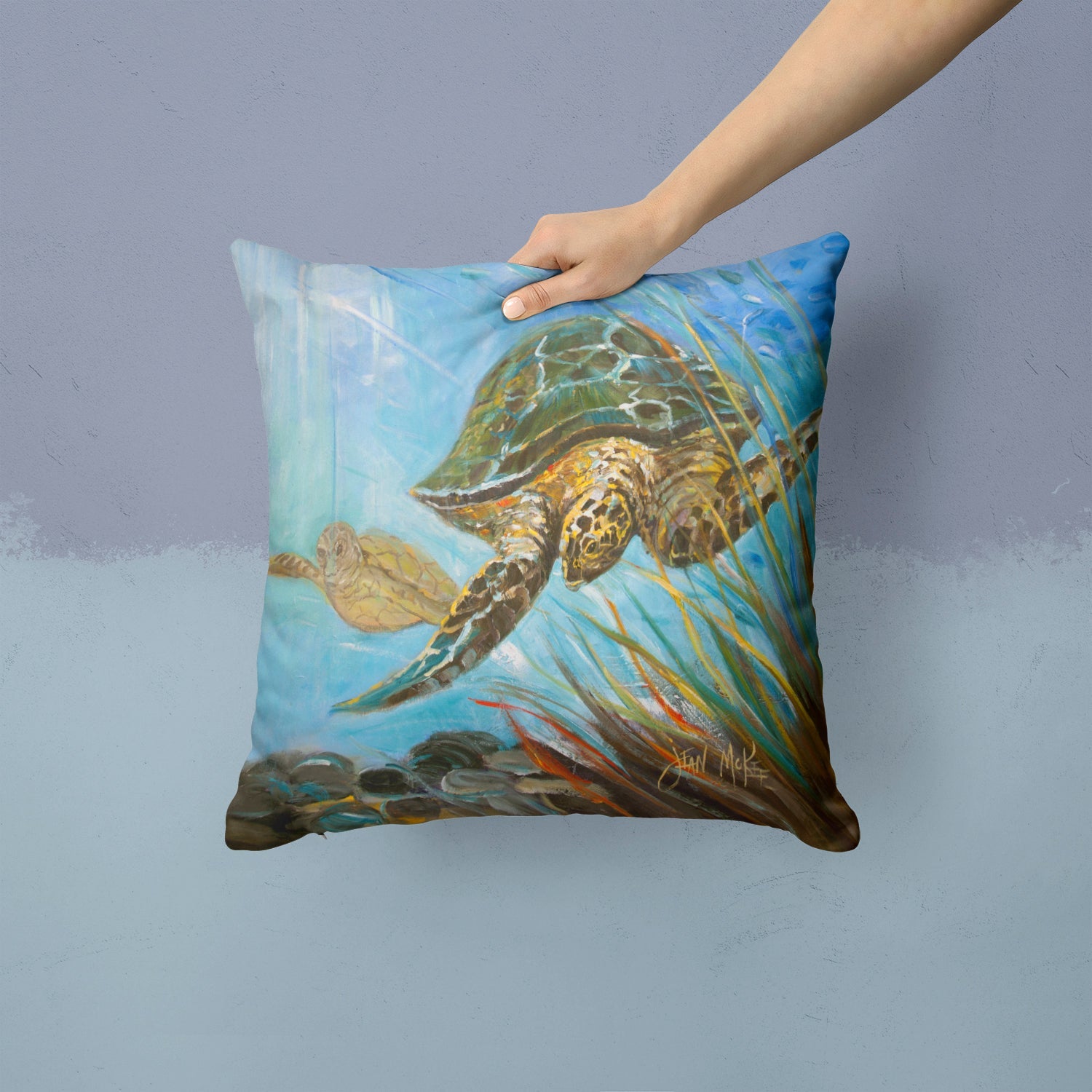 Loggerhead Sea Turtle Decorative Throw Pillow 14x14 Indoor Outdoor Accent Cushion, Fabric Cover with Insert for Sofa, Bed, Porch & Living Room