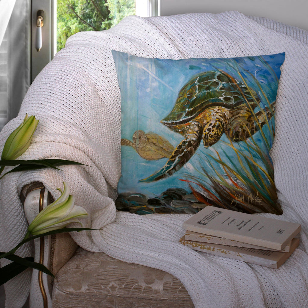 Loggerhead Sea Turtle Decorative Throw Pillow 14x14 Indoor Outdoor Accent Cushion, Fabric Cover with Insert for Sofa, Bed, Porch & Living Room