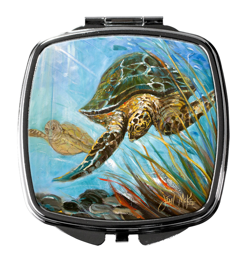 Loggerhead Sea Turtle Compact Mirror Decorative Travel Makeup Mirror for Women Girls Gifts Pocket Makeup Mirror Folding Handheld