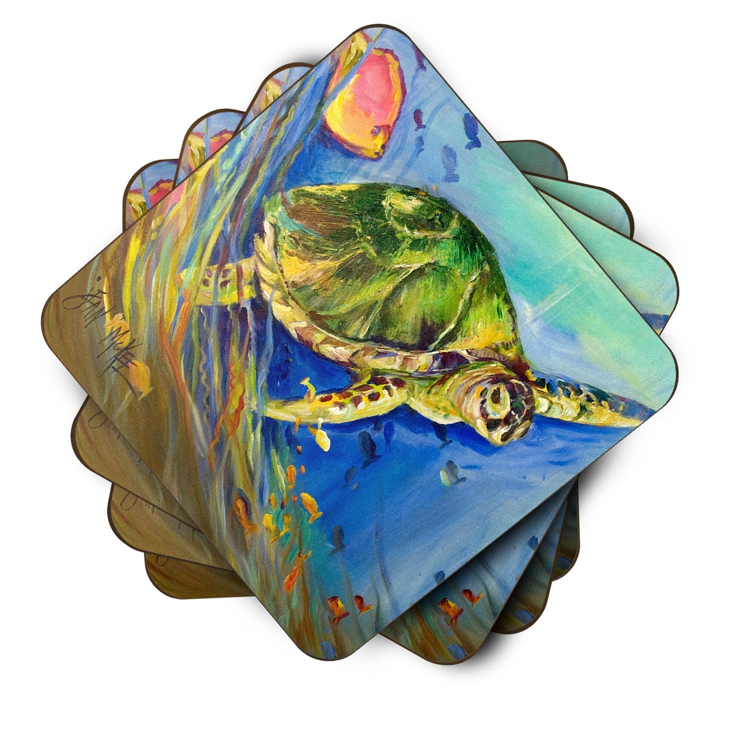 Loggerhead Sea Turtle Foam Coasters Set of 4 Cup Coasters for Indoor Outdoor, Tabletop Protection, Anti Slip, Mouse pad Material