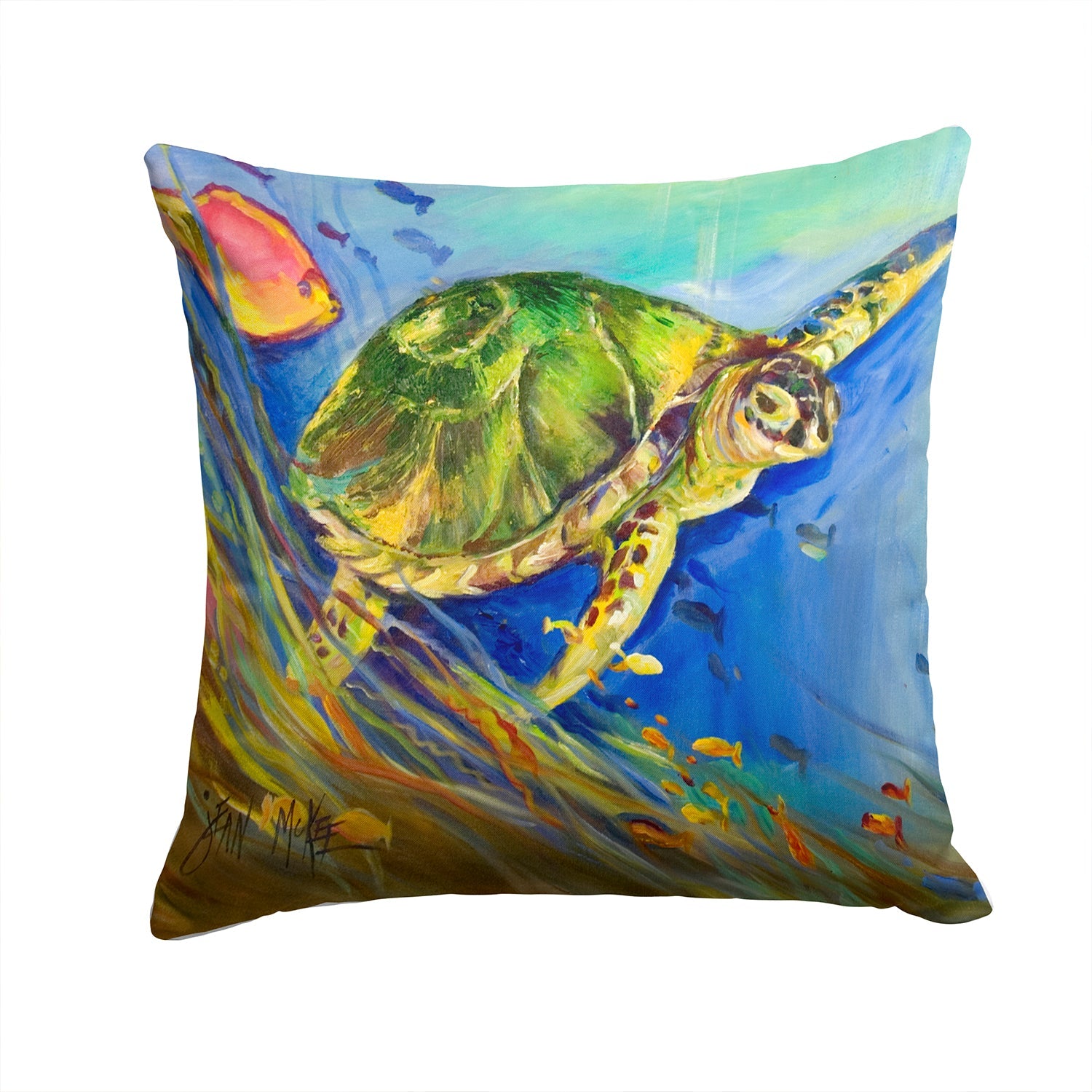 Loggerhead Sea Turtle Decorative Throw Pillow 14x14 Indoor Outdoor Accent Cushion, Fabric Cover with Insert for Sofa, Bed, Porch & Living Room