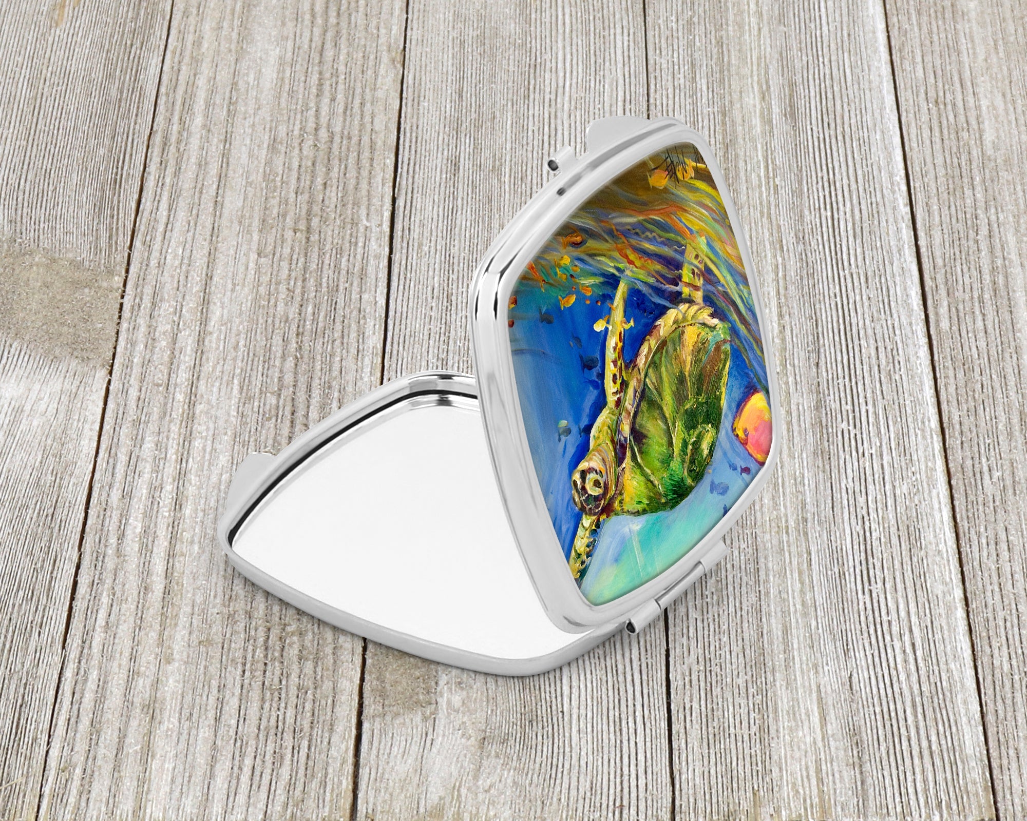 Loggerhead Sea Turtle Compact Mirror Decorative Travel Makeup Mirror for Women Girls Gifts Pocket Makeup Mirror Folding Handheld