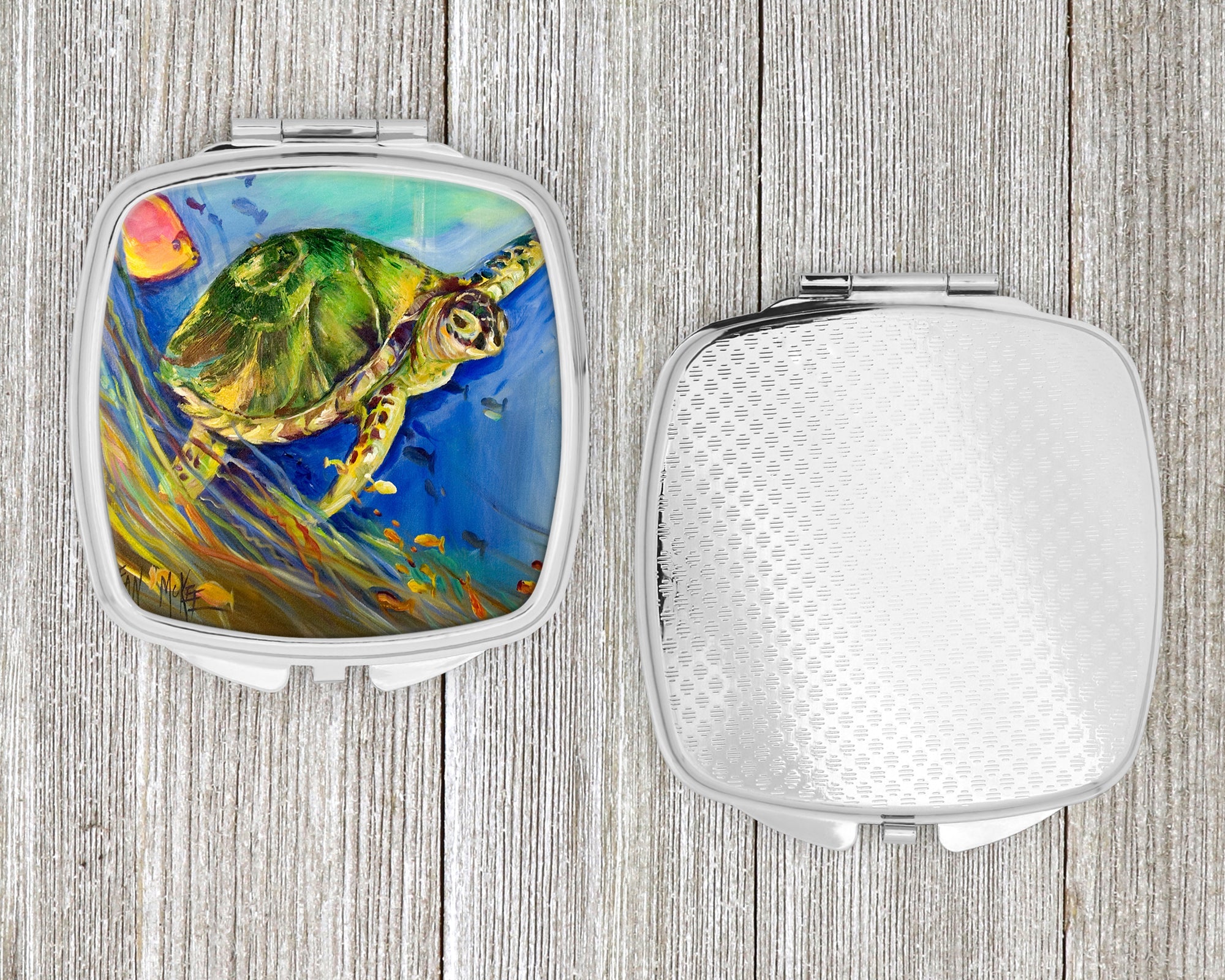 Loggerhead Sea Turtle Compact Mirror Decorative Travel Makeup Mirror for Women Girls Gifts Pocket Makeup Mirror Folding Handheld