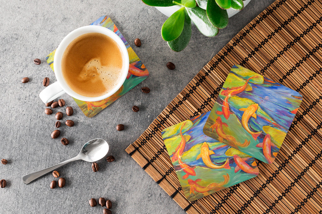Koi Foam Coasters Set of 4 Cup Coasters for Indoor Outdoor, Tabletop Protection, Anti Slip, Mouse pad Material