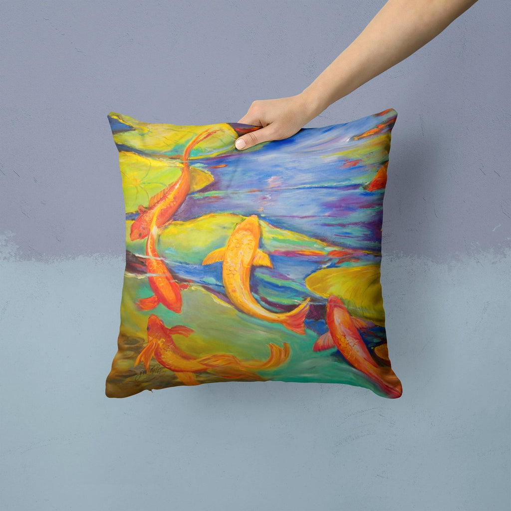 Koi Decorative Throw Pillow 14x14 Indoor Outdoor Accent Cushion, Fabric Cover with Insert for Sofa, Bed, Porch & Living Room