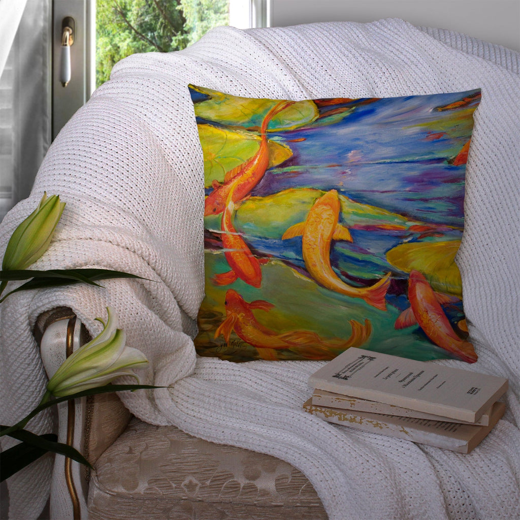 Koi Decorative Throw Pillow 14x14 Indoor Outdoor Accent Cushion, Fabric Cover with Insert for Sofa, Bed, Porch & Living Room
