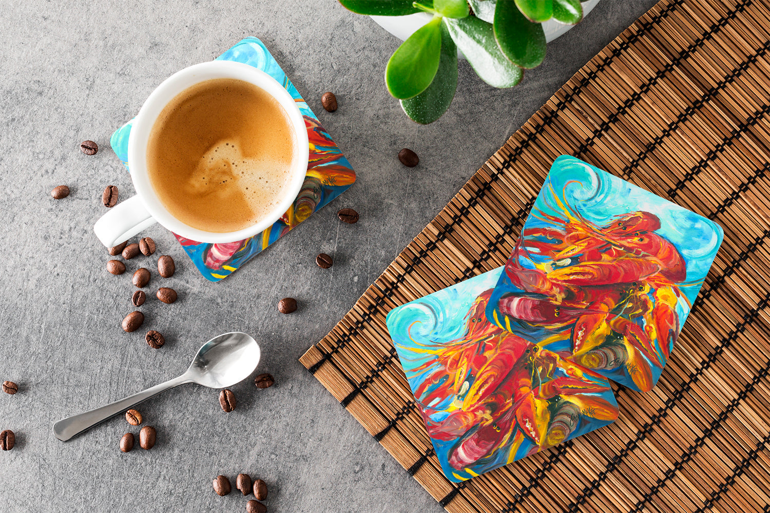 Crawfish Foam Coasters Set of 4 Cup Coasters for Indoor Outdoor, Tabletop Protection, Anti Slip, Mouse pad Material
