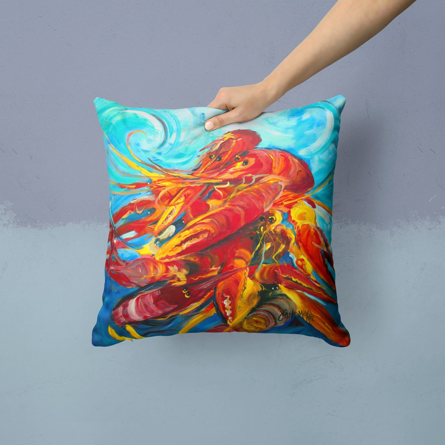 Crawfish Decorative Throw Pillow 14x14 Indoor Outdoor Accent Cushion, Fabric Cover with Insert for Sofa, Bed, Porch & Living Room