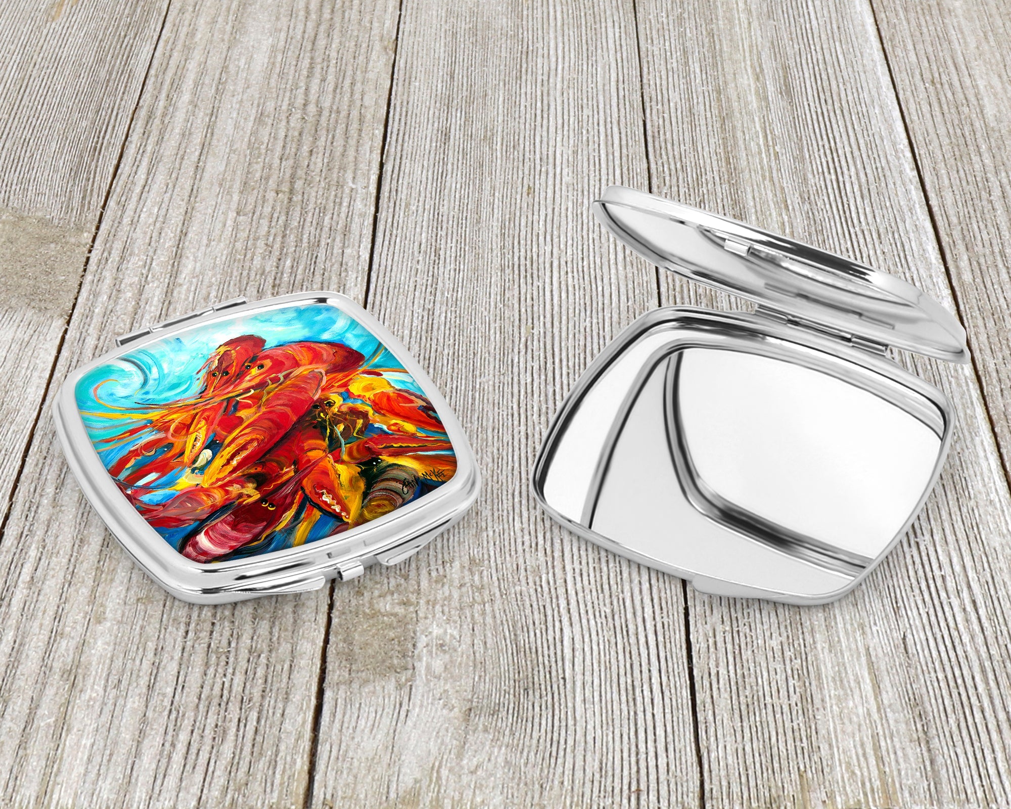 Crawfish Compact Mirror Decorative Travel Makeup Mirror for Women Girls Gifts Pocket Makeup Mirror Folding Handheld