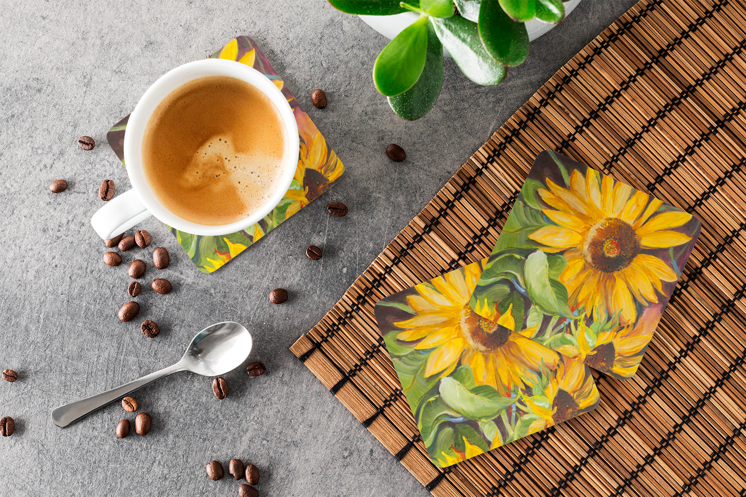 Sunflowers Foam Coasters Set of 4 Cup Coasters for Indoor Outdoor, Tabletop Protection, Anti Slip, Mouse pad Material