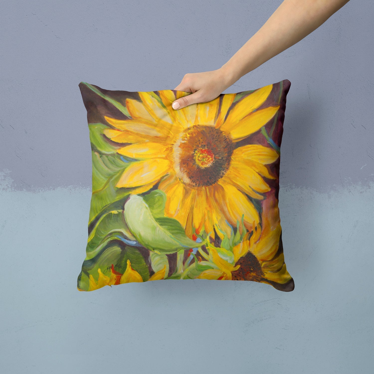 Sunflowers Decorative Throw Pillow 14x14 Indoor Outdoor Accent Cushion, Fabric Cover with Insert for Sofa, Bed, Porch & Living Room