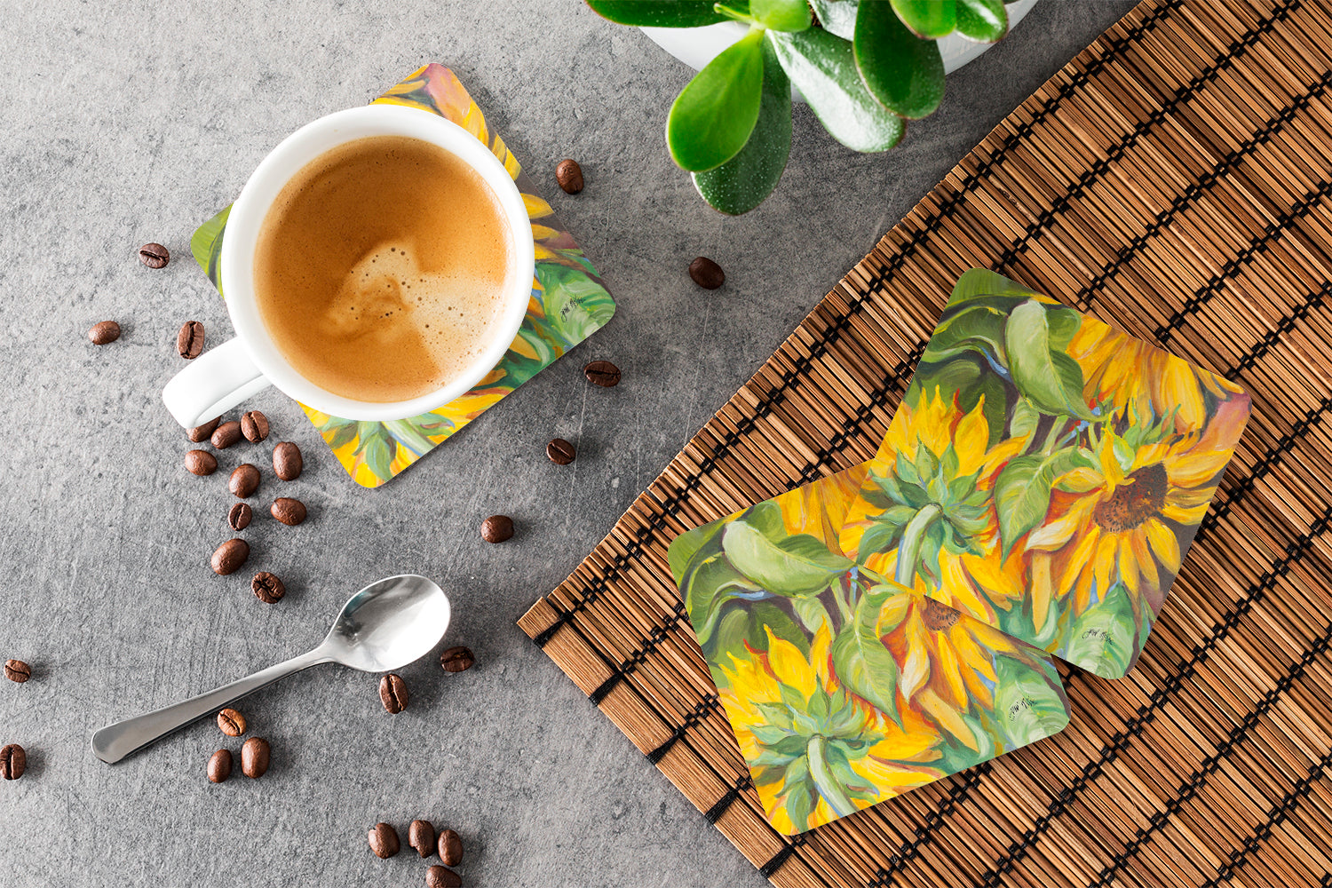 Sunflowers Foam Coasters Set of 4 Cup Coasters for Indoor Outdoor, Tabletop Protection, Anti Slip, Mouse pad Material