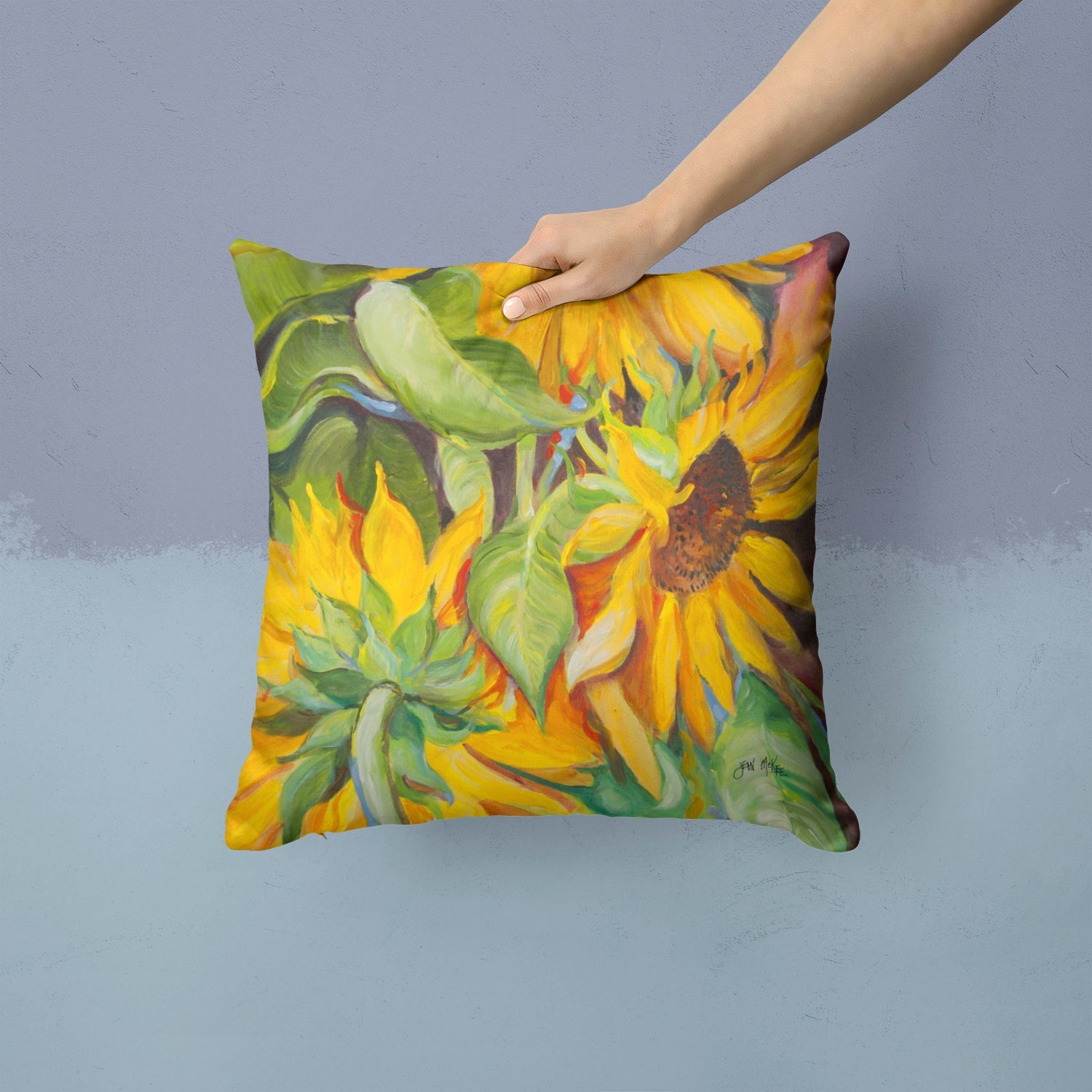 Sunflowers Decorative Throw Pillow 14x14 Indoor Outdoor Accent Cushion, Fabric Cover with Insert for Sofa, Bed, Porch & Living Room