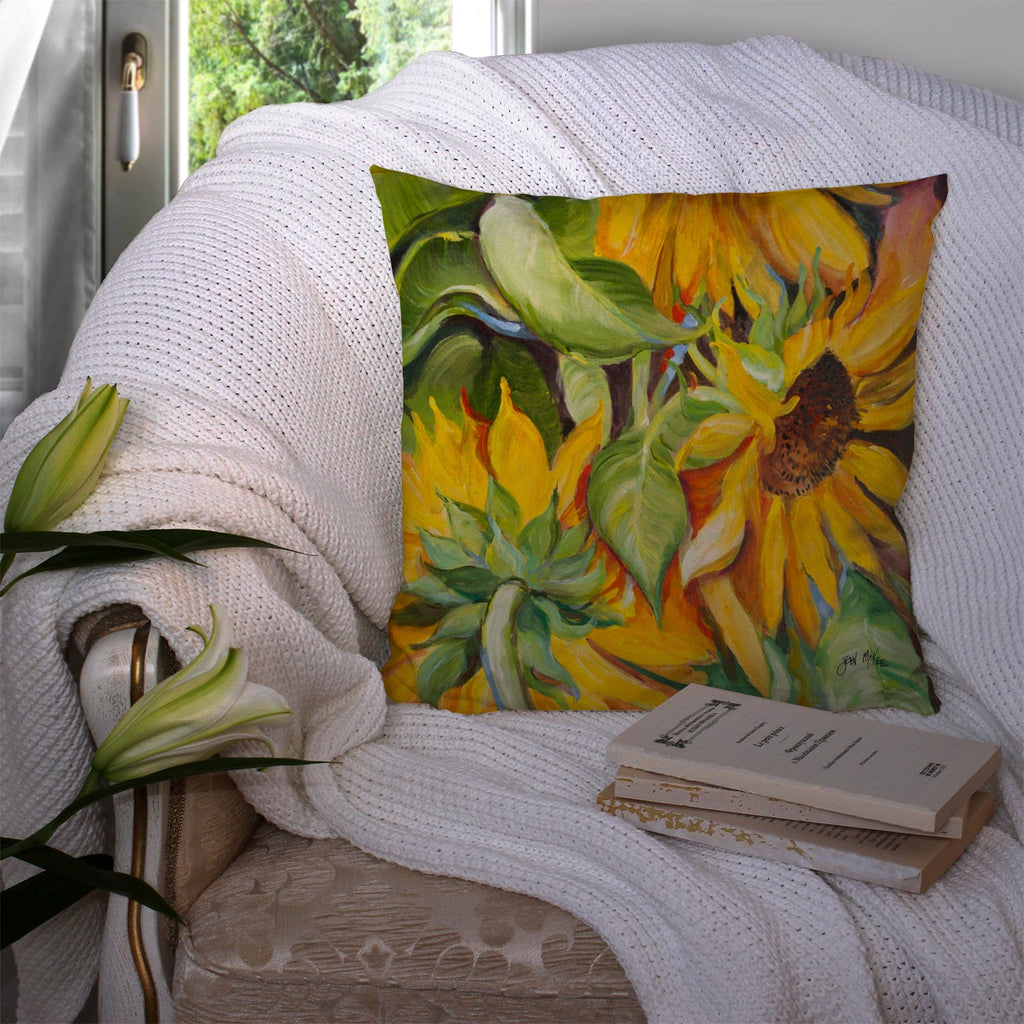 Sunflowers Decorative Throw Pillow 14x14 Indoor Outdoor Accent Cushion, Fabric Cover with Insert for Sofa, Bed, Porch & Living Room