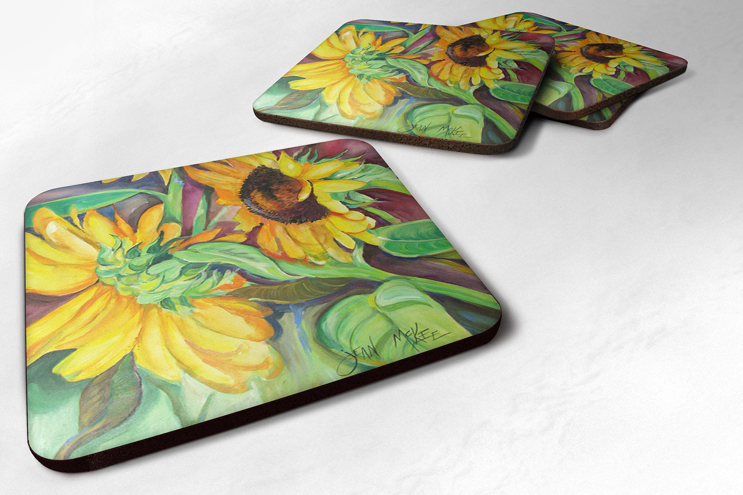 Sunflowers Foam Coasters Set of 4 Cup Coasters for Indoor Outdoor, Tabletop Protection, Anti Slip, Mouse pad Material
